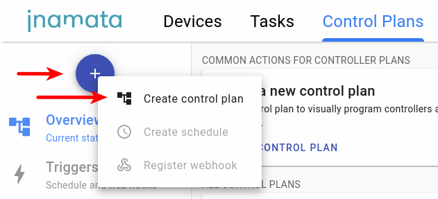 Crea un plan de control pulsando el botón azul (plus) en la parte superior izquierda y luego crear plan de control