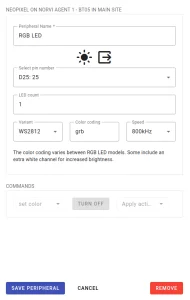 Properties panel showing neo pixel setup