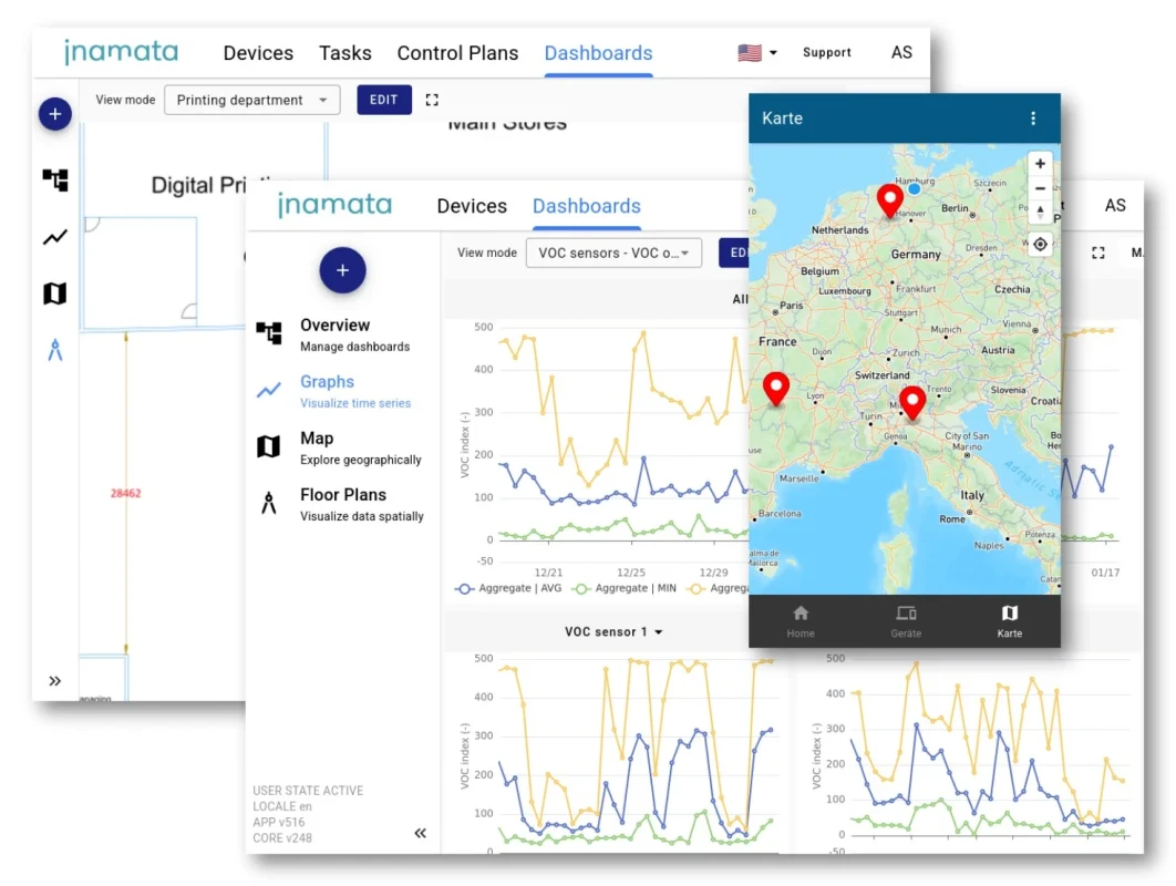 A composite of safety and map dashboards for desktop and mobile use